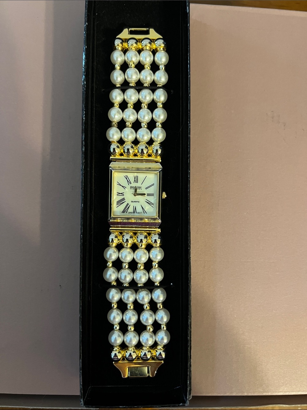 NEW Joan Rivers Gold-Tone Watch with Pearl Multi-Row Bracelet